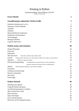 Einstieg in Python Zusammenstellung: Thure Dührsen, Juli 2017 Quellen Im Fuß Jeder Seite Erste Schritte 1