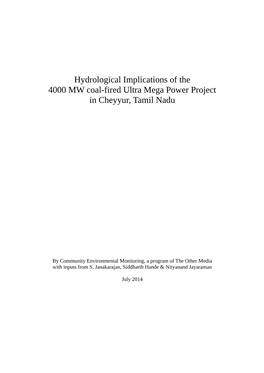 Hydrological Implications of the 4000 MW Coal-Fired Ultra Mega Power Project in Cheyyur, Tamil Nadu