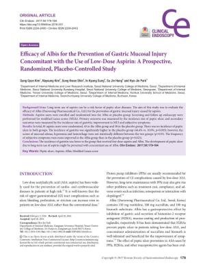 Efficacy of Albis for the Prevention of Gastric Mucosal Injury Concomitant with the Use of Low-Dose Aspirin: a Prospective, Randomized, Placebo-Controlled Study