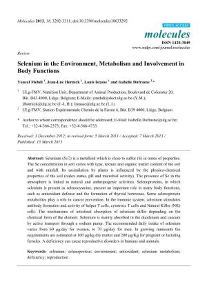 Selenium in the Environment, Metabolism and Involvement in Body Functions