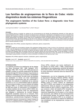 Las Familias De Angiospermas De La Flora De Cuba: Visión Diagnóstica Desde Los Sistemas Filogenéticos