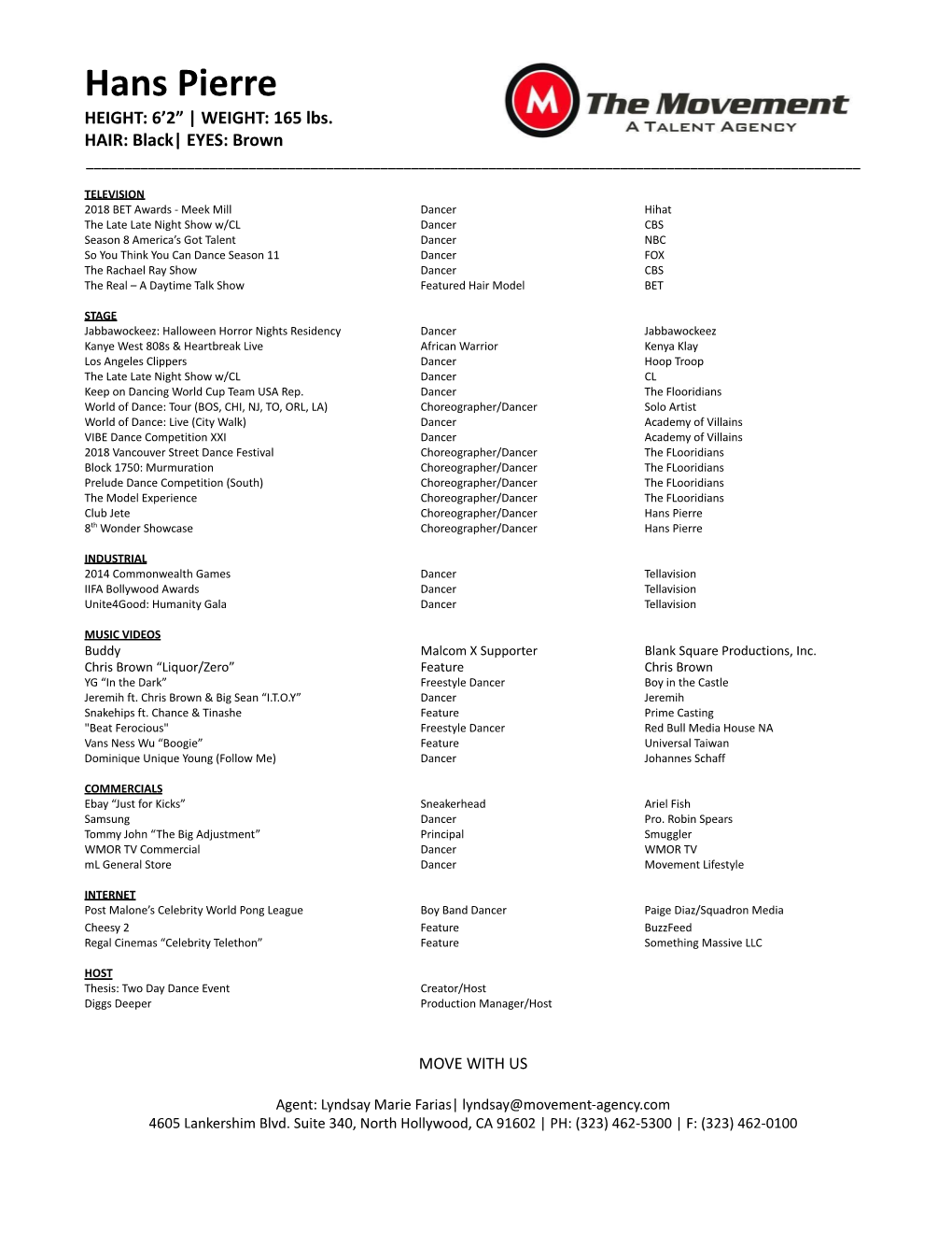 Hans Pierre MTA ENTERTAINMENT Resume