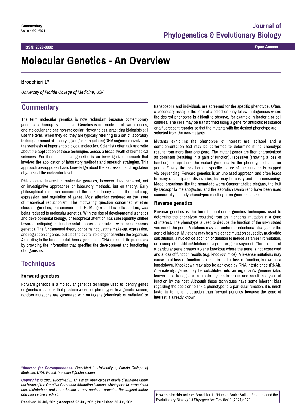 Molecular Genetics - an Overview