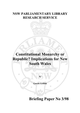 Constitutional Monarchy Or Republic? Implications for New South Wales