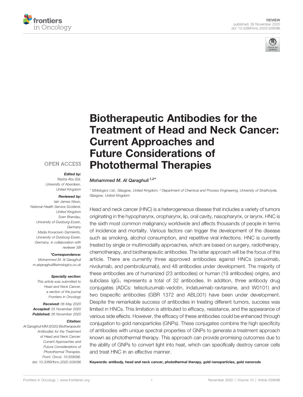 Biotherapeutic Antibodies for the Treatment of Head and Neck Cancer