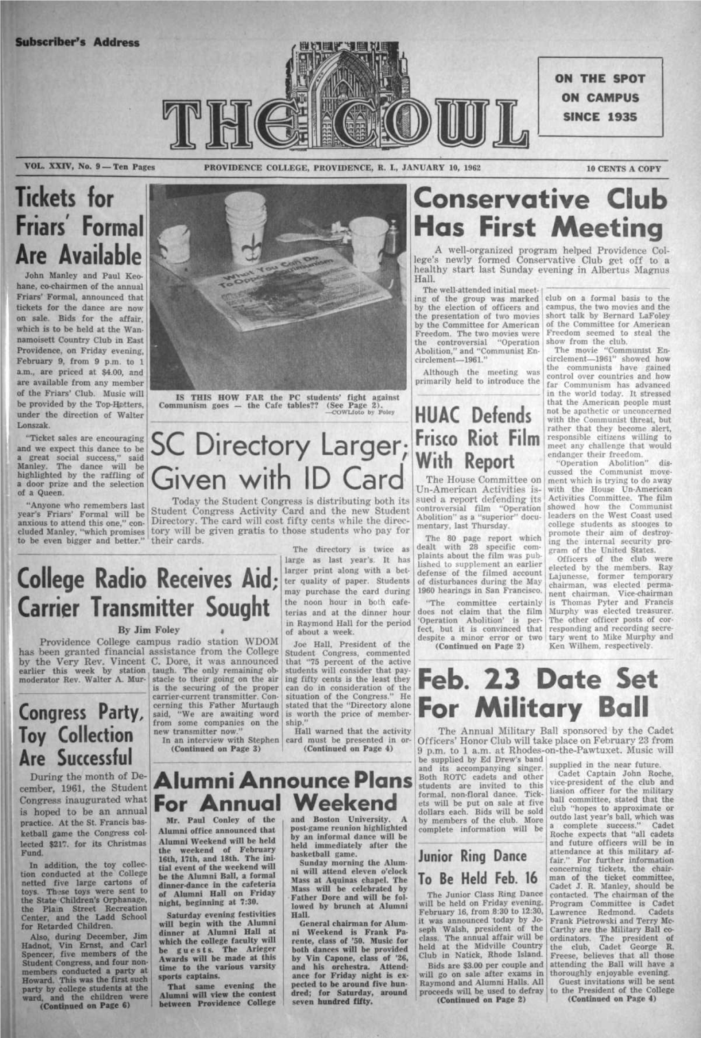 The Cowl, January 10, 1962