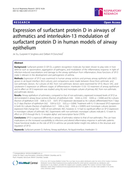 Expression of Surfactant Protein D in Airways of Asthmatics and Interleukin-13 Modulation of Surfactant Protein D in Human Model