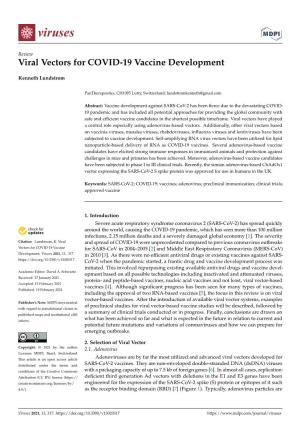 Viral Vectors for COVID-19 Vaccine Development