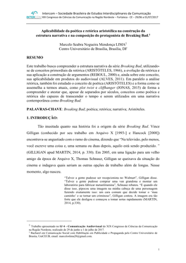 Aplicabilidade Da Poética E Retórica Aristotélica Na Construção Da Estrutura Narrativa E Na Composição Do Protagonista De Breaking Bad.1