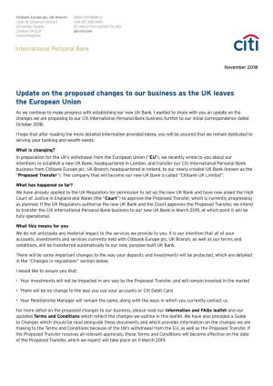 Update on the Proposed Changes to Our Business As the UK Leaves the European Union