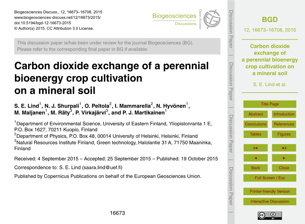 Carbon Dioxide Exchange of a Perennial Bioenergy Crop Cultivation on a Mineral Soil