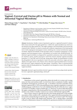 Vaginal, Cervical and Uterine Ph in Women with Normal and Abnormal Vaginal Microbiota