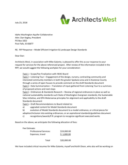 Architects West, in Association with Mike Galante, Is Pleased to Offer This As Our Response to Your Request for Services for the Above Referenced Project
