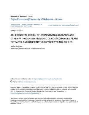 Adherence Inhibition of Cronobacter Sakazakii and Other Pathogens by Prebiotic Oligosaccharides, Plant Extracts, and Other Naturally Derived Molecules