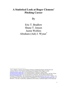 A Statistical Look at Roger Clemens' Pitching Career by Eric T. Bradlow