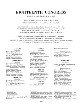 Eighteenth Congress March 4, 1823, to March 3, 1825