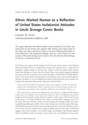 Ethnic Marked Names As a Reflection of United States Isolationist Attitudes in &lt;I&gt;Uncle &Dollar;Crooge&lt;/I&gt; Comic