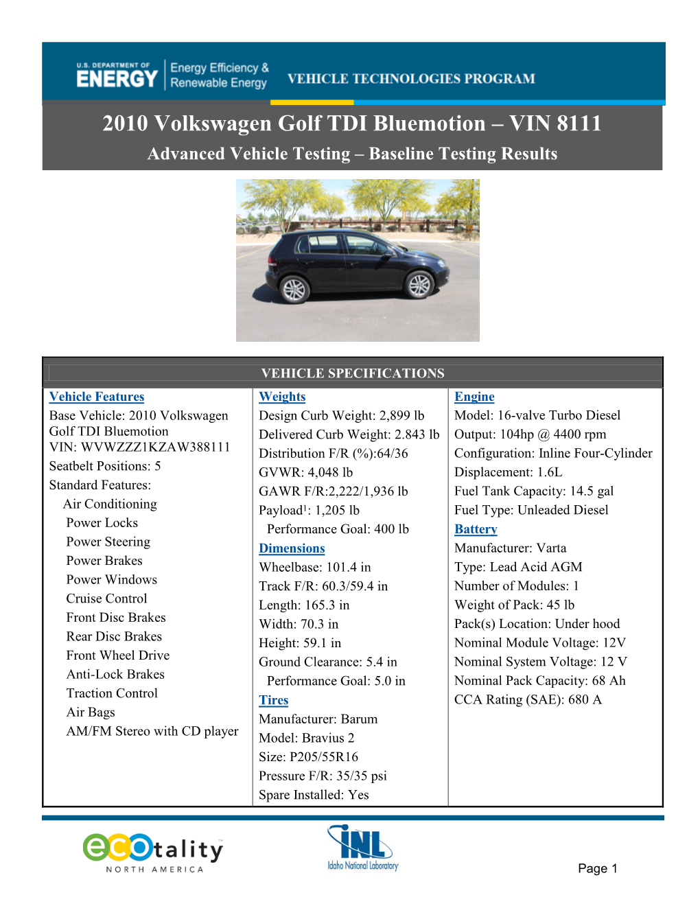 2010 Volswagen Golf TDI Bluemotion