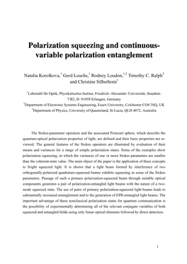 Polarization Squeezing and Continuous- Variable Polarization Entanglement