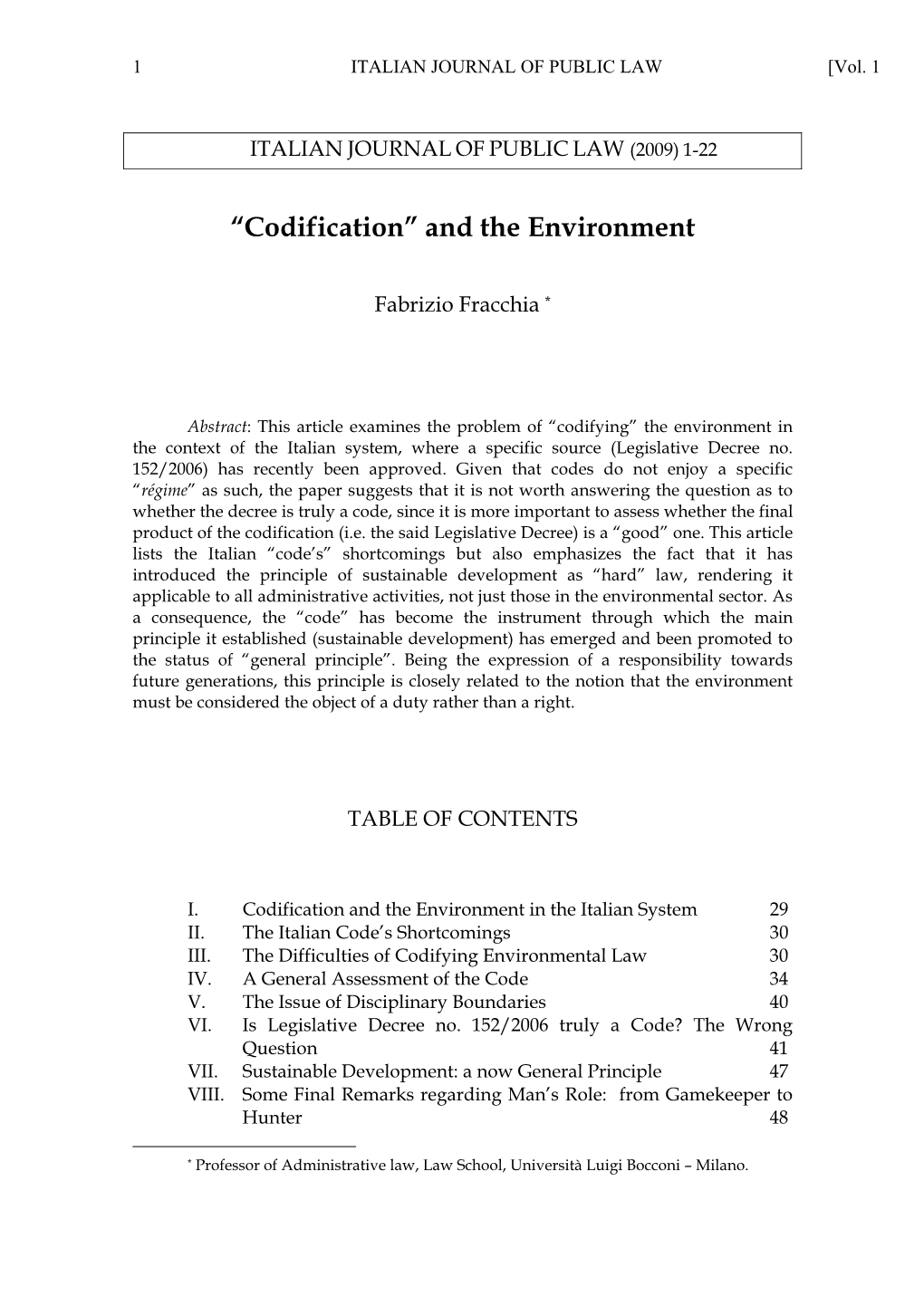 “Codification” and the Environment