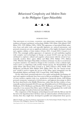 Behavioural Complexity and Modern Traits in the Philippine Upper Palaeolithic