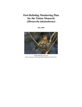 Post-Delisting Monitoring Plan for the Tinian Monarch (Monarcha Takatsukasae)