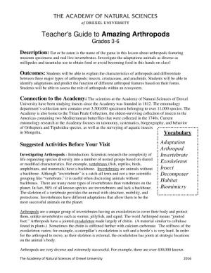 Teacher's Guide to Amazing Arthropods Grades 3-6