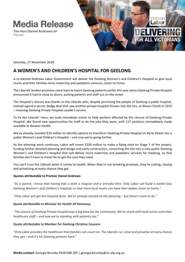 A Women's and Children's Hospital for Geelong