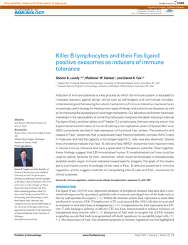 Killer B Lymphocytes and Their Fas Ligand Positive Exosomes As Inducers of Immune Tolerance