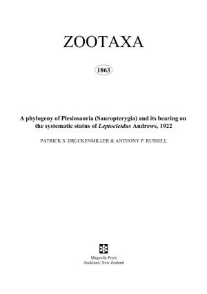 Zootaxa, a Phylogeny of Plesiosauria (Sauropterygia)