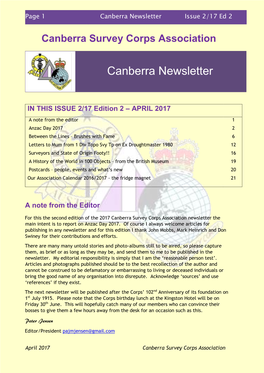 Canb Svy Corps Assoc Newsletter 2-17