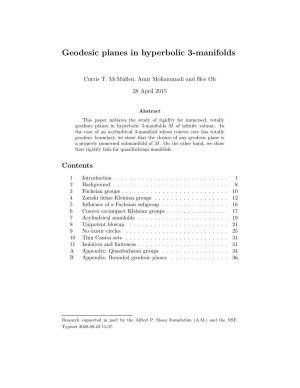 Geodesic Planes in Hyperbolic 3-Manifolds