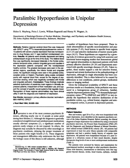Paralimbichypoperfusion in Unipolar Depression