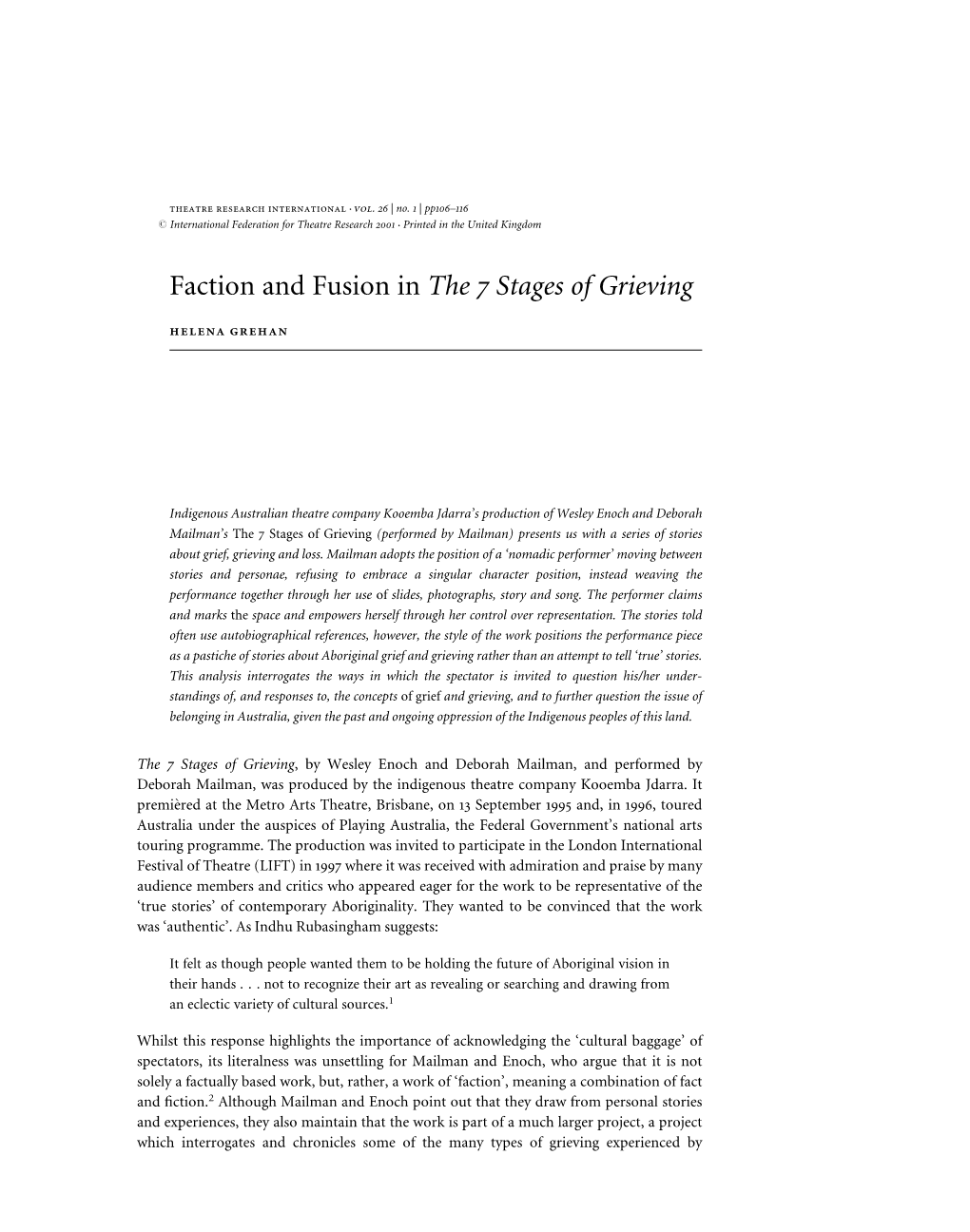 Faction and Fusion in the 7 Stages of Grieving