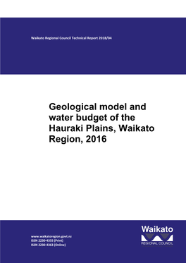Geological Model and Water Budget of the Hauraki Plains, Waikato Region, 2016