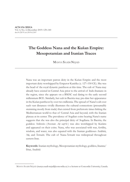 The Goddess Nana and the Kušan Empire: Mesopotamian and Iranian Traces