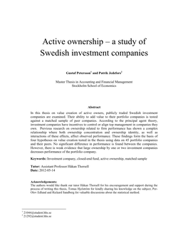 Active Ownership – a Study of Swedish Investment Companies