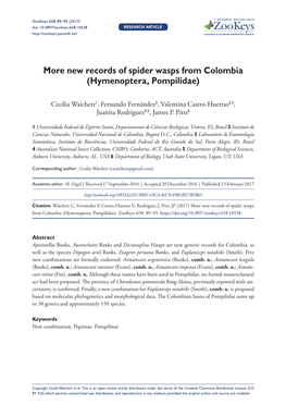 New Records of Spider Wasps from Colombia (Hymenoptera, Pompilidae)