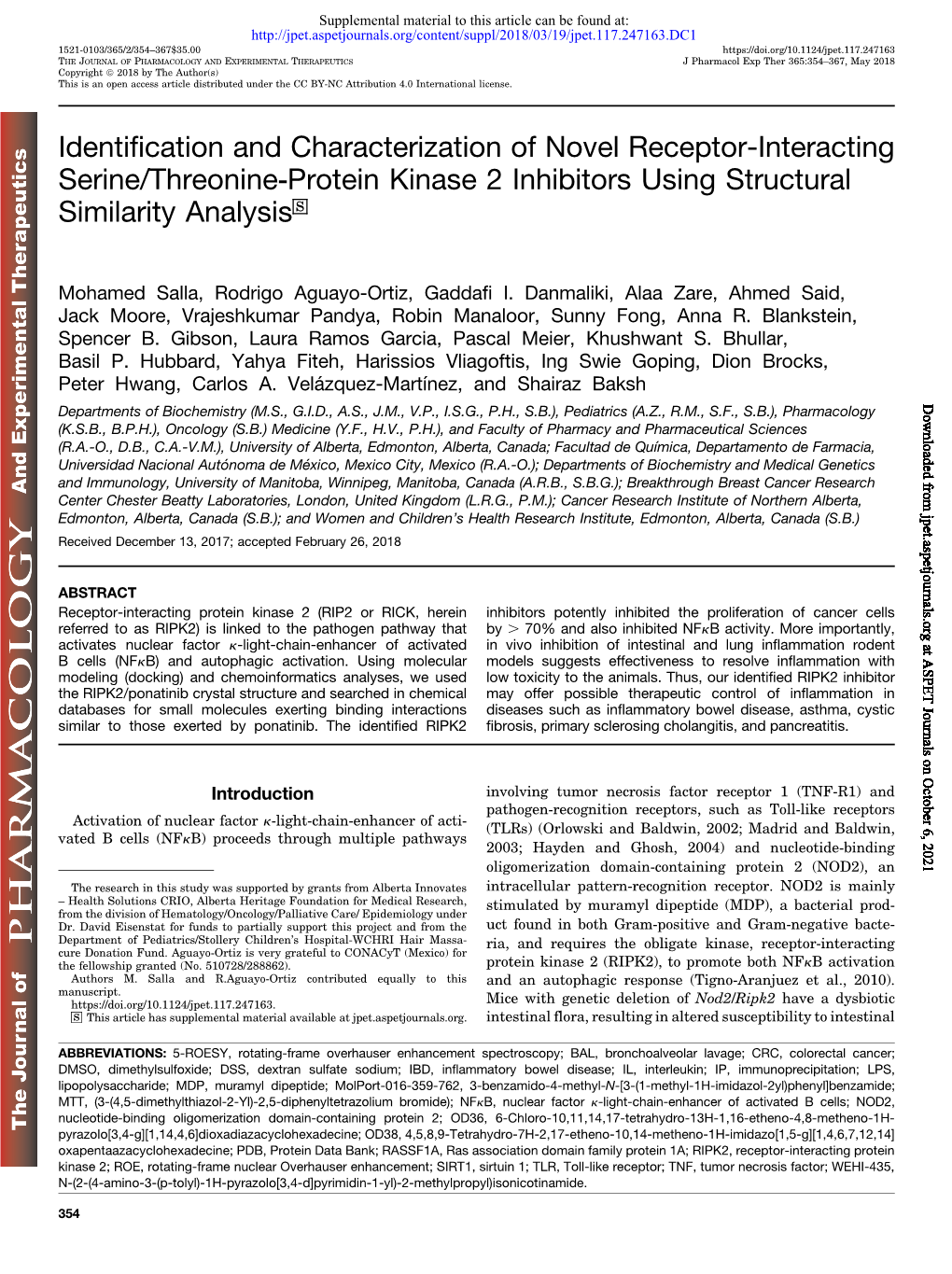 Identification and Characterization of Novel Receptor-Interacting Serine/Threonine‐Protein Kinase 2 Inhibitors Using Structural Similarity Analysis S
