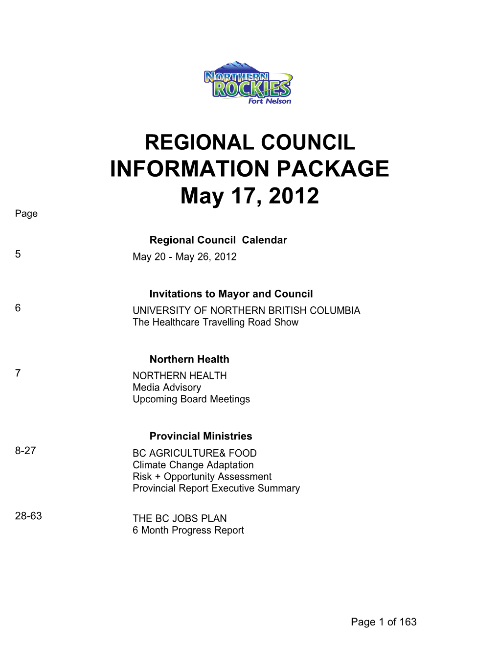 INFORMATION PACKAGE May 17, 2012