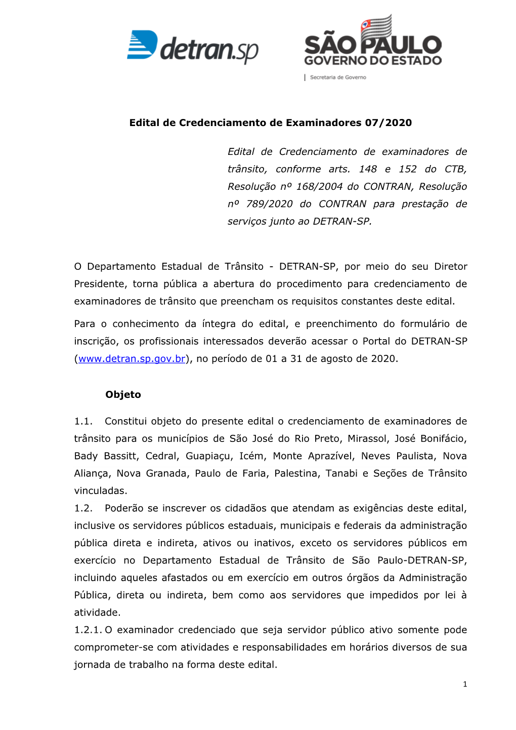 Edital De Credenciamento De Examinadores De Trânsito, Conforme Arts