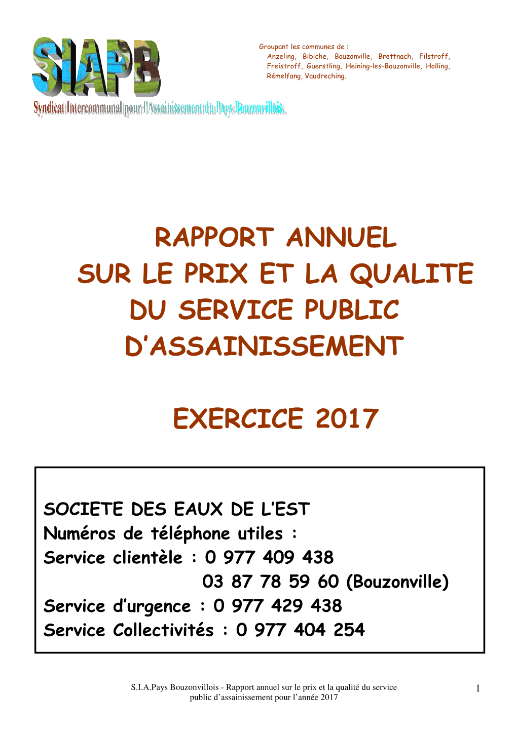 Rapport Annuel Sur Le Prix Et La Qualite Du Service Public D’Assainissement