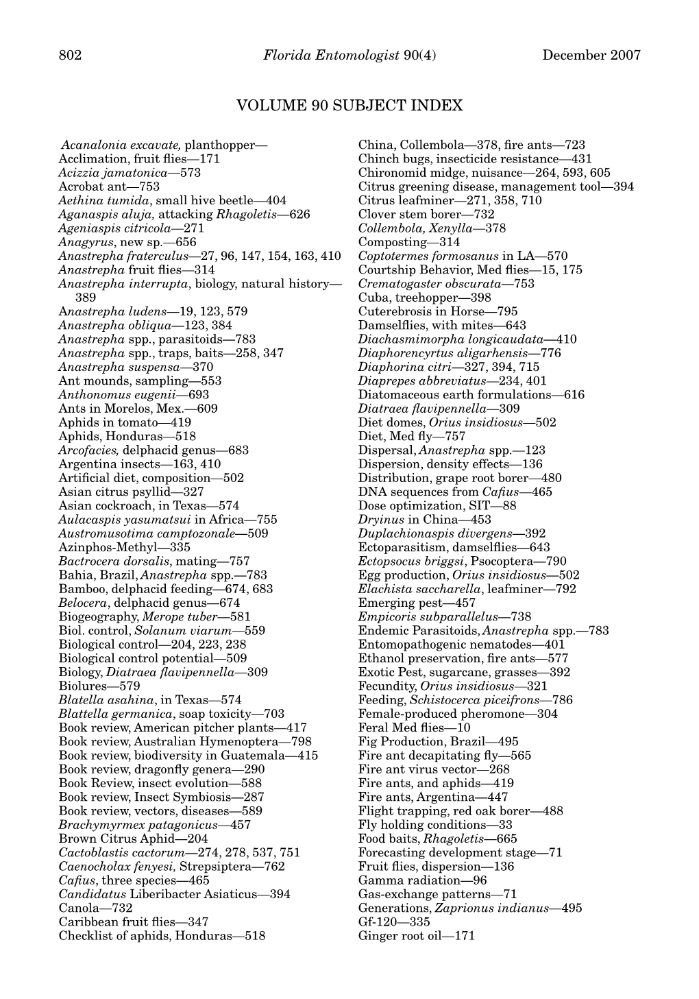 Volume 90 Subject Index