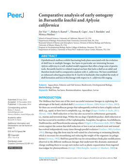(2014), Comparative Analysis of Early Ontogeny in Bursatella Leachii and Aplysia Californica
