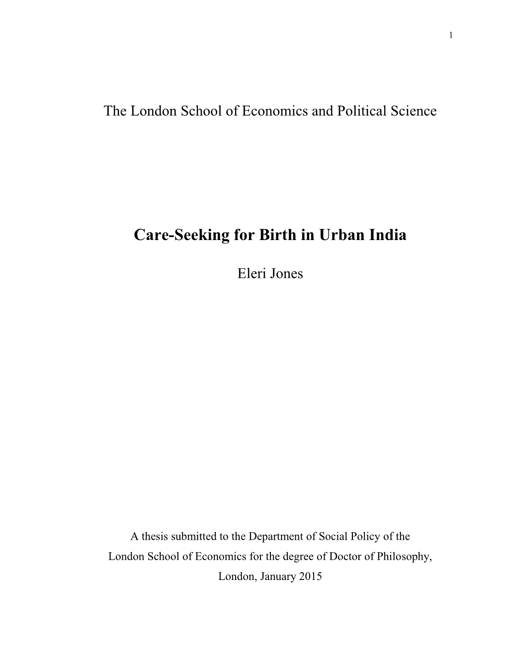 Care-Seeking for Birth in Urban India