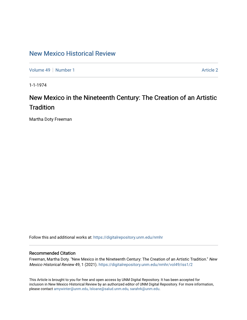 New Mexico in the Nineteenth Century: the Creation of an Artistic Tradition