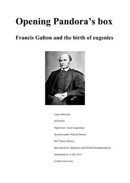 Opening Pandora's Box Francis Galton and the Birth of Eugenics