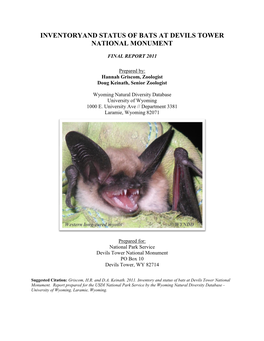 Inventoryand Status of Bats at Devils Tower National Monument