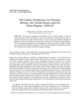 Britain, the United States and the Diem Regime, 1959-63