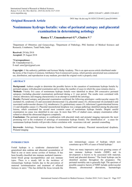 Nonimmune Hydrops Foetalis: Value of Perinatal Autopsy and Placental Examination in Determining Aetiology